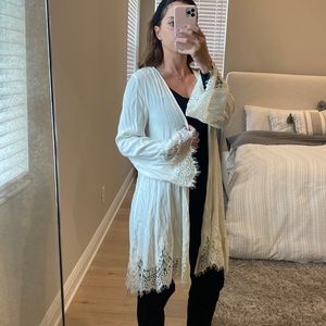 Lace detailing open front cardigan